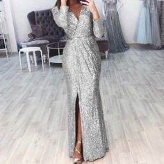 Olivia Mark - Long Evening Dress with Deep V-Neck and Sparkling Details, Elegant and Sexy Cocktail Party Gown Fitted Maxi Length V-neck Dress For Party, Fitted V-neck Floor-length Dress For Prom, V-neck Maxi Dress For Evening Wedding, Fitted Floor-length V-neck Dress For Prom Season, Fitted Floor-length V-neck Dress For Prom, Floor-length Fitted V-neck Dress For Prom, Holiday V-neck Evening Dress For Banquet, Glamorous V-neck Gown For Night Out, Fitted V-neck Maxi Dress For Holiday