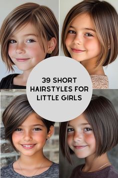 Short Hairstyles For Little Girls >>> For those who desire a haircut for young girls, an edgy asymmetrical bob is perfect. The asymmetry of this style gives it a touch while still retaining elements of the classic bob haircut in its foundation. Click here to check out more adorable short hairstyles for little girls. Short Hair Cut For Girls School, Short Hair Styles Little Kids, Bob Haircut Girls Little Kids, Bob Haircut For Girls Kids, Girls Lob Haircut Kids, Cute Short Girl Haircuts, Bob Hairstyles For Girls Kids, Girl Bob Haircut Kids, Kid Haircuts Girl