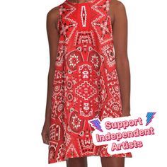 Loose-fit, mid-length sleeveless dress with silky handfeel. Printed on both sides. Machine washable. Size range XS-2XL. Red bandana (Bandanna) pattern with black and white designs. * (Tags: red bandana pattern, bandana, gravityx9, red, Bandanna ,red pattern, bandana pattern, black and red, abstract, pattern, ) Red A Line Dress, Black And White Designs, Bandana Dress, Bandana Pattern, Red Abstract, Red Bandana, Red Pattern, Woven Dress, Dress For Sale