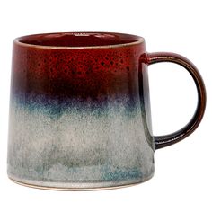 a red and blue coffee mug on a white background