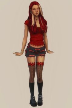 a woman with red hair and black stockings