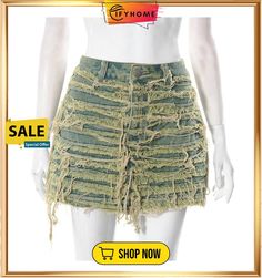 New Bright Tassel Skinny Denim Skirt Frayed Hem Denim Mini Skirt For Summer, High Waist Green Denim Spring Skirt, High Waist Green Denim Skirt For Spring, Summer Denim Mini Skirt With Frayed Hem, Trendy Fringe Skirt, Summer Bohemian Denim Skirt With Frayed Hem, Bohemian Summer Denim Skirt With Frayed Hem, Bohemian Denim Skirt With Frayed Hem For Spring, Bohemian Spring Denim Skirt With Frayed Hem