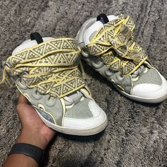 Lightly Worn 100% Authentic $550 Usd New No Box No Insole Small Chip On Back Price Negotiable Lanvin Curb Sneaker, Curb Sneaker, Lanvin Shoes, Lanvin, On Back, Blue Yellow, Men's Shoes, Man Shop, Sneakers