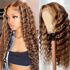 PRICES MAY VARY. Highlight deep wave lace front wigs human hair material: 13x4 lace front wigs human hair honey blonde, 9A unprocessed 100% brazilian virgin human hair, silk, soft and full. Ombre lace front wigs human hair advantage: no tangle, no shedding, no bad smell, can be straighted, restyled as you like. Honey blonde lace front wig type: 13x4 lace front wigs human hair, pre plucked with natural hairline, baby hair is all around, medium cap size(22.5inch)with 4 combs and adjustable strap, 27 Honey Blonde, Deep Wave Lace Front Wigs, Ombre Lace Front, Ombre Lace, Blonde Lace Front Wigs, Bad Smell, Lace Front Wigs Human Hair, Honey Hair, Women's Wigs