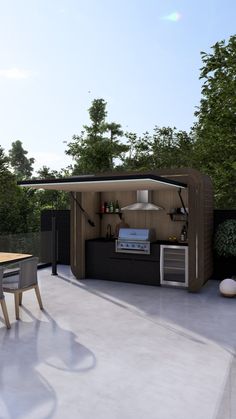 an outdoor kitchen is built into the ground