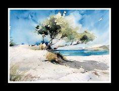 Landscape Paintings Watercolor, Watercolor Studio, Watercolor Scenery, Tree Watercolor Painting, Sailing Art, Paintings Watercolor, Watercolor Paintings For Beginners