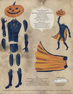 an old paper doll is dressed up for halloween