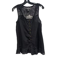 Angie Womens Tank Top Size Small Black Ruffle Lace Detail Button Front Boho Nwt Brand: Angie Department: Womens Size: Small Color: Black Type: Tank Style: Blouse Sleeve Length: Sleeveless Neckline: Scoop Neck Pattern: Solid Material: 100% Cotton Closure: Pullover Features: Ruffle, Lace Detail, Button Front, Sheer, Lightweight, Breathable, Boho, Bohemian, Chic, Feminine, Casual, Travel, Everyday, Comfy, Festival, Relaed Fit Condition: New With Tag Measurements: Pit To Pit: 18 In Length: 27 In We Gothic Party Tops With Buttons, Vintage Black Tops With Buttons, Vintage Black Buttoned Tops, Black Sleeveless Blouse With Button Closure, Feminine Casual, Boho Tank Top, Womens Tank Top, Digital Closet, Style Blouse