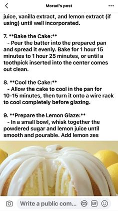 a recipe for lemon bundt cake with white icing