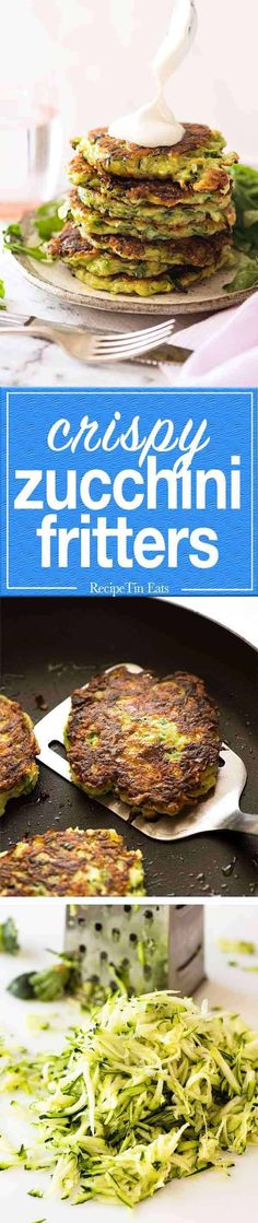 zucchini fritters are being cooked in a pan on the stove top