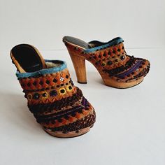 Very Good Condition! Brown Heels With Woven Sole And Open Heel, Miu Miu Platform Heels With Round Toe, Brown Open Heel Heels With Woven Sole, Bohemian Brown High Heels, Brown Woven Sole Slip-on Heels, Brown Heels With Woven Sole And Round Toe, Brown Slip-on Heels With Woven Sole, Miu Miu Winter, Miu Miu Shoes