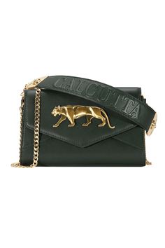 Mangrove green flap bag with gold-tone Royal Bengal Tiger carved brand logo and metal chain sling detail.
Color: Mangrove Green
Flap sling bag
Metal chain sling
Carved 3D logo
Embossed detail
Dimensions (in cm): 24 x 15 x 5 - Aza Fashions Royal Bengal Tiger, Green Handbag, Bengal Tiger, Best Handbags, Trending Handbag, Handbags Online, Designer Wear, Online Bags, Flap Bag