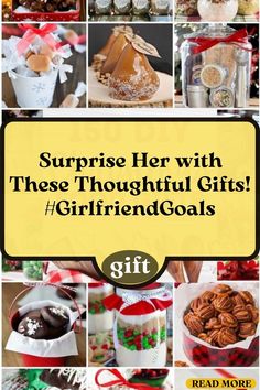 a collage of different gifts with the words surprise her with these thoughtful gifts