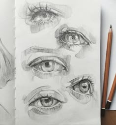 pencil drawings of different types of eyes