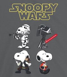 snoopy wars t - shirt with the characters from star wars and darth vader