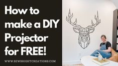 a woman sitting on a chair in front of a bookcase with the words how to make a diy projector for free