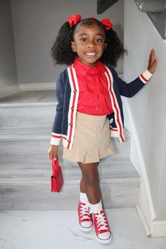 Toddler Girl School Uniform Ideas, Toddler Girl Uniform Outfits, Little Black Girls School Uniform Outfits, Back To School Outfits Toddler Girl, Toddler Picture Day Outfit School, Girls Uniform Ideas Kids, Kids Uniform Fashion, Toddler School Picture Day Outfit, Cute Little Kid Outfits Girl Style Black