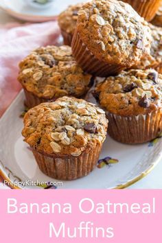 banana oatmeal muffins on a white plate