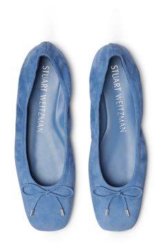 A delicate vamp bow and squared-off toe create contemporary appeal on a rich leather flat that will complement your poised style. Leather upper and lining/synthetic sole Made in Spain Wedding Flats, Blue Accessories, Bow Flats, Blue Flats, Blue Steel, French Girl, Leather Flats, Fashion Flats, Womens Flats