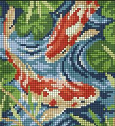 a cross stitch pattern with fish in the water