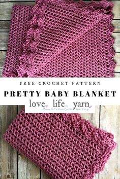 a pink crocheted blanket with text overlay that says, pretty in pink baby blanket