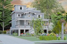 this is an artist's rendering of a two story house with porches and balconies