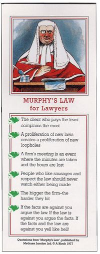 the card for murphy's law, which is printed on white paper with red lettering