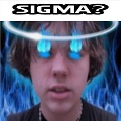 a young man with blue eyes is looking at the camera and has an ad for stigma on his forehead