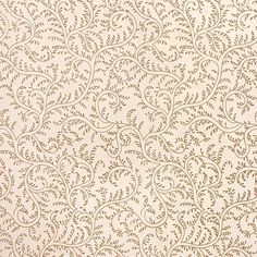 an intricately designed wallpaper with vines and leaves in gold on cream background, closeup