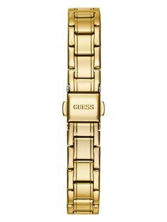 Achieve a sleek and classic finish with this petite analog timepiece, designed in gold-tone stainless steel, with a genuine diamond marker and bracelet. Classic Gold Stainless Steel Watch, Classic Gold Diamond Watch With Metal Dial, Classic Gold-tone Watch With Round Dial, Timeless Gold Diamond Watch, Classic Gold Watch Accessories With Solid Link, Elegant Gold Watch Accessories With Solid Link Construction, Elegant Gold Watch Accessories With Solid Link, Guess Watch, Rose Gold Watches