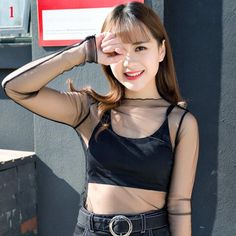 Summer Women Mesh Top Sexy Sheer T-Shirts Fishnet See Through Transparent Lace Top Blouse Mesh Shirt Harajuku Aesthetic, Womens Tops Dressy, Moda Streetwear, Streetwear Summer, Solid Clothes, Dressy Tops, Summer Evening, Lace Sleeves, Fashion Tees