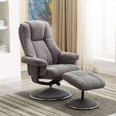 a reclining chair and ottoman in a living room