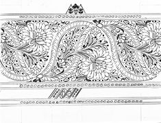 Saree Border Designs Drawing Simple, Border Sketch Design, Border Sketch, Birds Embroidery Designs, Flower Drawing Design, Paisley Art, Textile Prints Design, Animal Embroidery Designs, Border Embroidery Designs