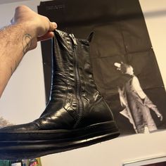 Vintage Rick Owens Boots Size Men’s 42. Made In Italy. 2008. Crepe Soul. Staple Back. Side Zip. Very Rare. Discontinued. Leather And Zipper In Great Condition But The Soles And Insoles Are Heavily Used. Priced To Sell And I’m Open To Offers Hoping That Someone Will Revitalize These Boots And Give Them A Second Life. These Boots Were Worn A Lot But Cared For Very Well. Rick Owens Boots, Creeper Boots, Rick Owens Shoes, Creepers, Rick Owens, Second Life, Very Rare, Side Zip, To Sell