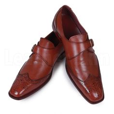 The best thing about leather shoes is that they never go out of fashion. A good quality leather shoe will last you a lifetime and fortunately for men, if you desire something from the formal range, there is a wide variety for them to choose from according to their own styling preferences. These handmade brogue shoes use premium leather in their making and are the ideal choice to sport a smart and sexy look at any formal event, either at work or at a wedding. This special rendition of dark brown wingtip leather shoes flaunts a contemporary look with a single monk strap that makes this footwear every fashion-conscious individual’s wardrobe staple. With a high-end sheen finish, these shoes further accentuate your sense of style with laser cut perforated design on the tip making them different Brown Brogues, Oxford Brogues, Leather Formal Shoes, Brown Oxfords, Suede Leather Shoes, Handmade Leather Shoes, Genuine Leather Boots, Mens Leather Boots, Brogue Shoes