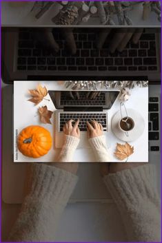 Woman Typing Laptop In Autumn - MasterBundles Collage.