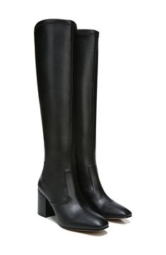 A knee high leather boot features a wide calf design with an easy side zip closure for enhanced comfort. Square toe Leather construction Wide calf Side zip closure Block heel Leather upper, synthetic lining/outsole Imported Black Knee-high Boots With Zipper For Work, Black Leather Knee-high Boots With Zipper, Tall Black Office Boots, Tall Knee-high Heeled Boots With Zipper, Tall Knee-high Heeled Boots With Zipper Closure, Black Leather Mid-calf Tall Boots, Faux Leather Boots With Zipper For Work, Faux Leather Work Boots With Zipper Closure, Faux Leather Workwear Boots With Zipper