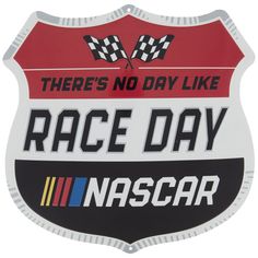 there's no day like race day on the nascar logo sticker, featuring two racing flags