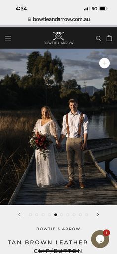 a man and woman standing on a dock holding hands with the caption, bowtie & arrow