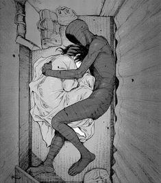 an image of two people in bed with one person holding the other's head