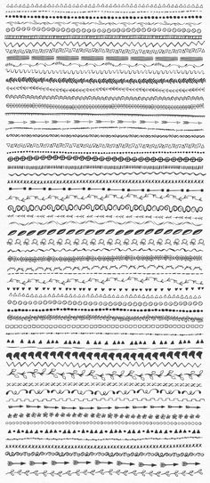 a large set of hand drawn lines in black and white