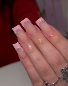 Simple Pink Square Nails, Simple Nails Acrylic Pink, Nail Inspo Square Pink, Short French Tip Nails Pink, Square Nails Pink French Tip, French Tip Nail Inspo Square, Short Square Acrylic Nails French Tips With Design, Classy Acrylic Nails Kylie Jenner, Pink Nails With Pink French Tip