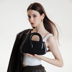 Leather Evening Shoulder Bag With Phone Holder, Leather Evening Bag With Double Handle For Party, Party Soft Leather Top Handle Shoulder Bag, Soft Leather Top Handle Shoulder Bag For Party, Party Shoulder Bag With Top Handle In Soft Leather, Rainbow Purses, Baguette Bags, Cell Phone Bag, Black Crossbody Purse