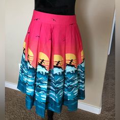 Surfer Girl Pleated Skirt With Pockets! Size Small. Never Worn. Excellent Condition. Cute Beach Skirt For Summer, Cute Summer Beach Skirt, Trendy Pleated Beach Skirt, Retro Fitted Skirt For Vacation, Fitted Retro Skirt For Vacation, Multicolor Lined Skirt For Beach Season, Cute Pink Flared Skirt, Retro Fitted Skirt For The Beach, Retro Beach Skirt With Lining