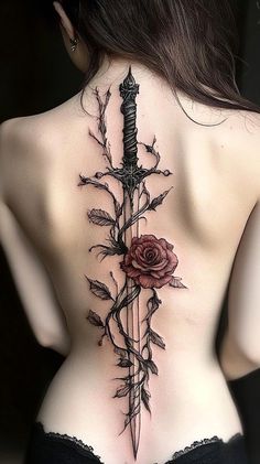 Dark Feminine Tattoos, Flower Tattoo Ideas, Torso Tattoos, Hip Tattoos Women, Spine Tattoos For Women, Gorgeous Tattoos, Tattoo Style Drawings, Spine Tattoo