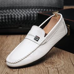 Category:Loafers  Slip-Ons; Upper Materials:Nappa Leather; Season:Summer,Spring; Gender:Men's; Toe Shape:Round Toe; Style:British; Outsole Materials:Rubber; Occasion:Daily; Closure Type:Loafer; Function:Wear Proof,Non-slipping,Breathable; Shipping Weight:0.520; Listing Date:06/25/2021; 2024 Trends:Driving Loafers,Penny Loafers,Plus Size,Driving Shoes; Foot Length:; Size chart date source:Provided by Supplier.; Special selected products:COD; US Size:null; UK Size:14.5; EU Size:50 White Loafers, Moccasin Shoes, Loafers Online, Moccasins Shoes, Design Shoes, Driving Loafers, Leather Moccasins, Casual Slippers, Penny Loafer