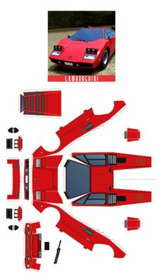 paper model of a red sports car with cut out parts and instructions to make it