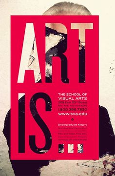 a poster with the words art is displayed on it's face and back side