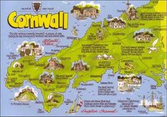 a map of the county of cornwalll, with all its towns and lakes