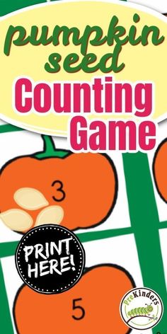 the pumpkin seed counting game is shown with numbers and an image of two oranges